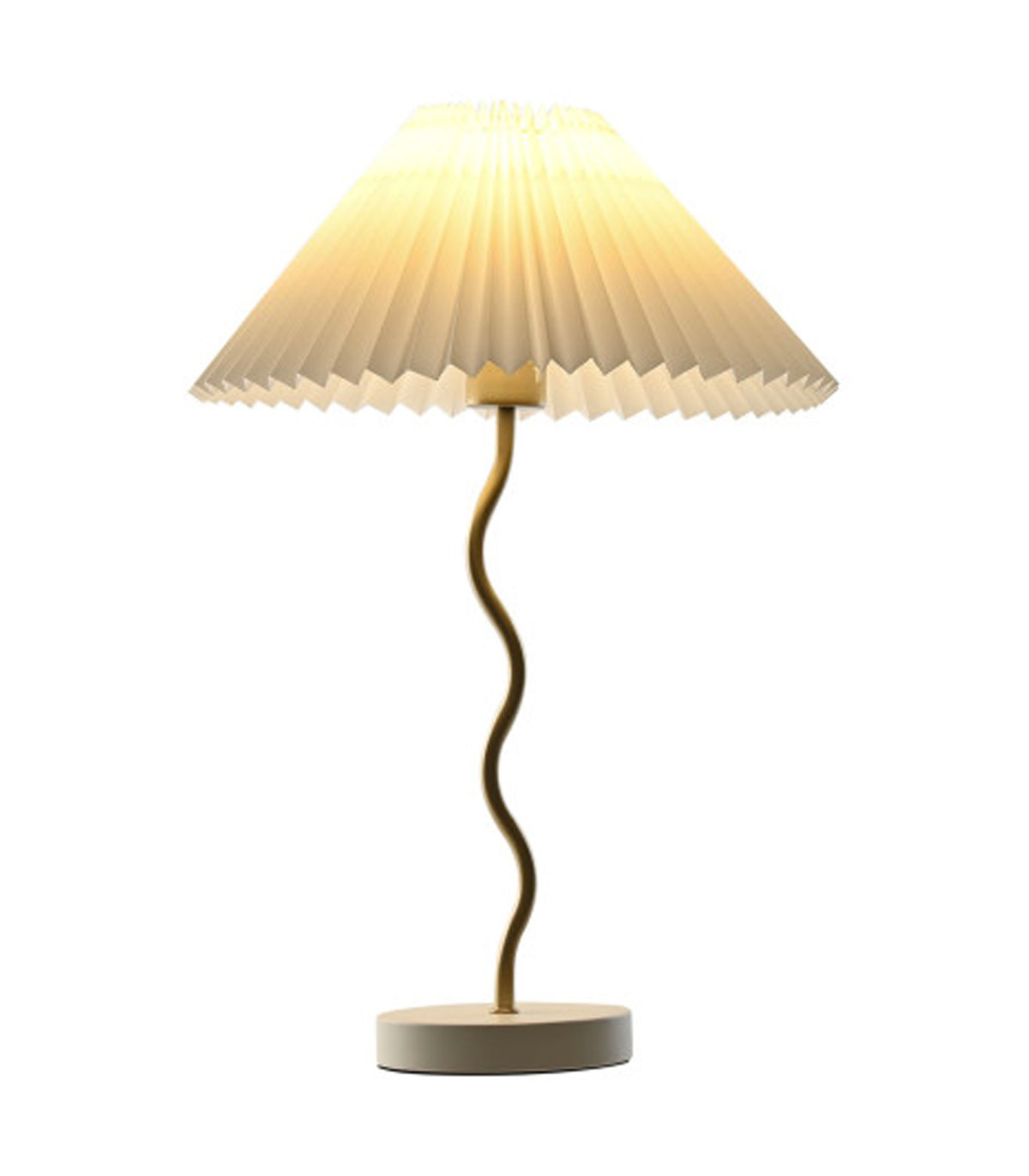 Wadiga Lampe à Poser Métal Doré Et Abat-jour Plissé Lin Blanc 30x30x52cm