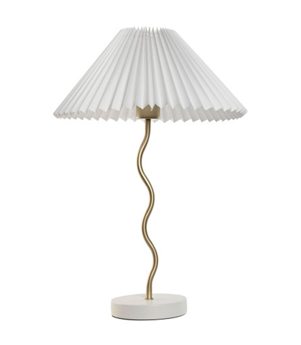 wadiga Lampe à poser métal doré et abat-jour plissé lin blanc 30x30x52cm
