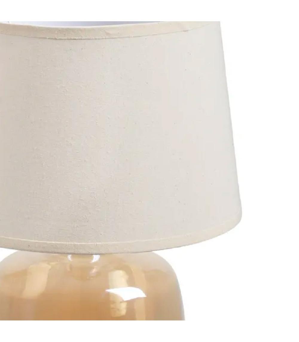 Wadiga Lampe à Poser Pied En Verre Beige Doré Et Abat Jour Beige 27x27x37cm