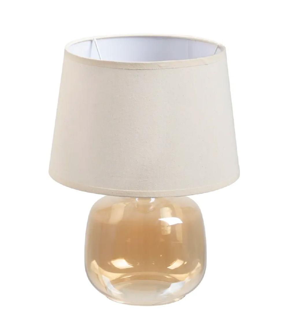 wadiga Lampe à poser pied en verre beige doré et abat jour beige 27x27x37cm