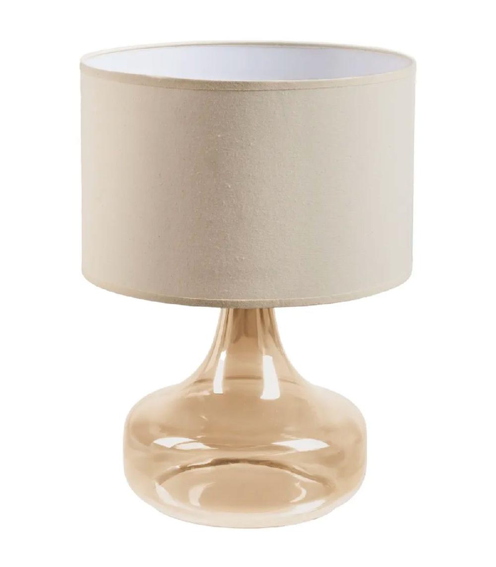 wadiga Lampe à poser pied en verre beige-doré et abat jour beige 33x33x46cm