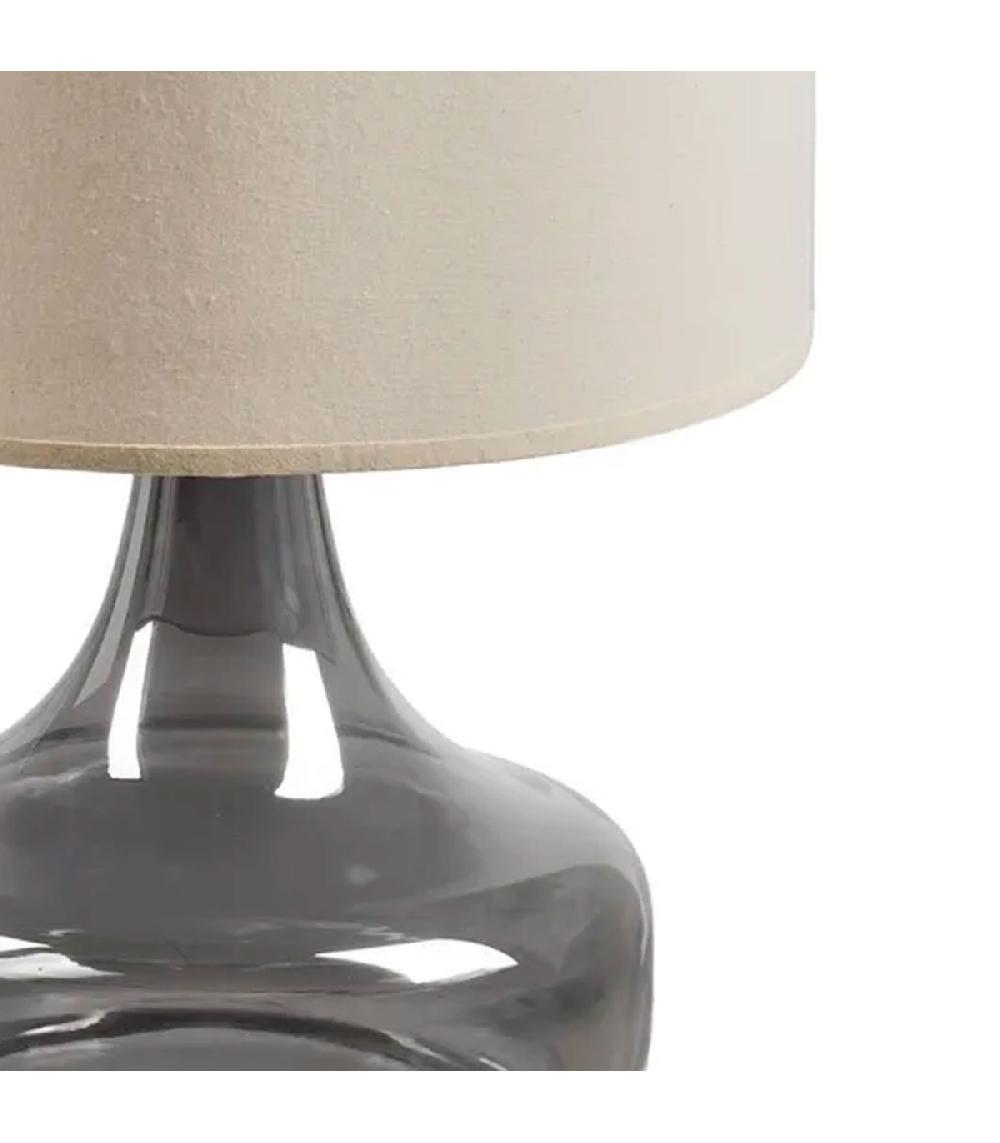 Wadiga Lampe à Poser Pied En Verre Gris Et Abat Jour Beige 33x33x46cm