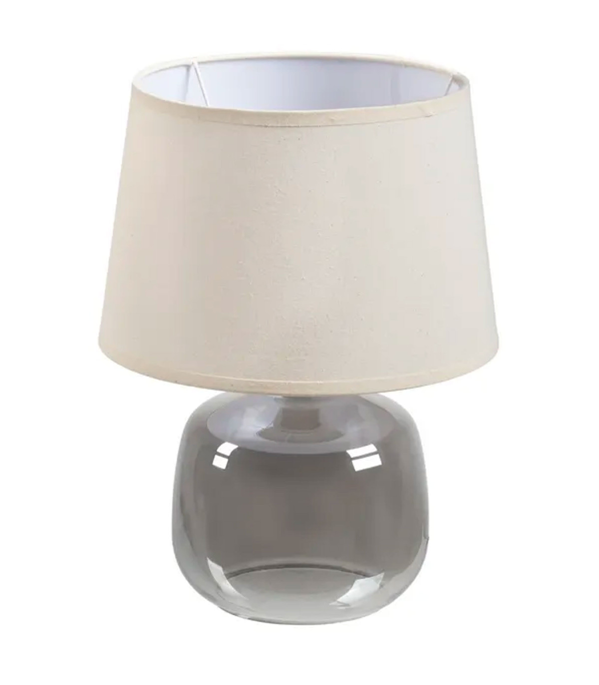 wadiga Lampe à poser pied en verre gris et abat jour beige 27x27x37cm