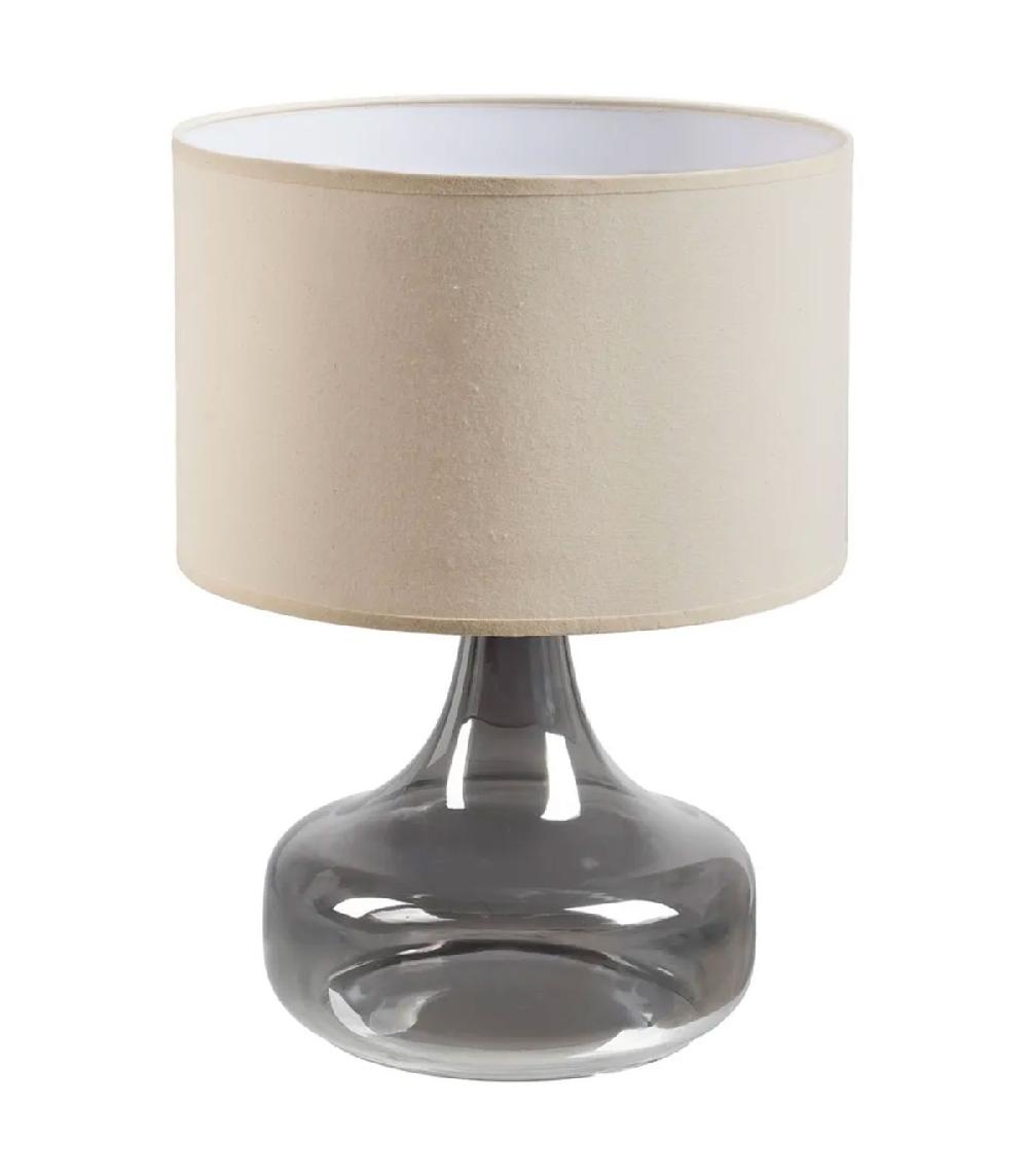 wadiga Lampe à poser pied en verre gris et abat jour beige 33x33x46cm