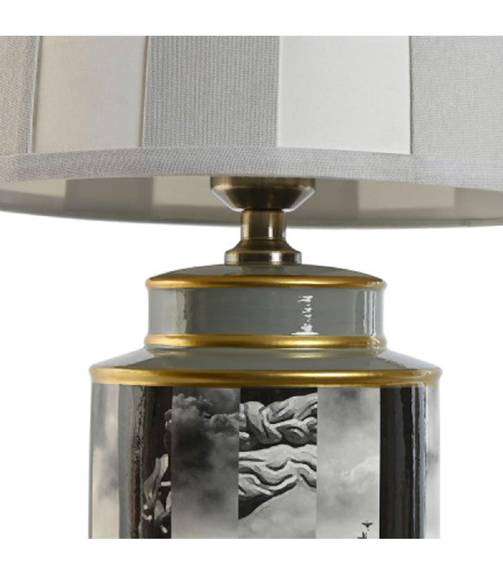 Wadiga Lampe à Poser Porcelaine Blanc Gris Doré 29x29x51cm