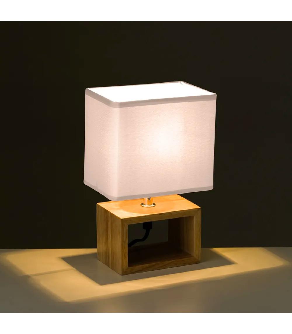 Wadiga Lampe à Poser Rectangle Bois Abat-jour Blanc