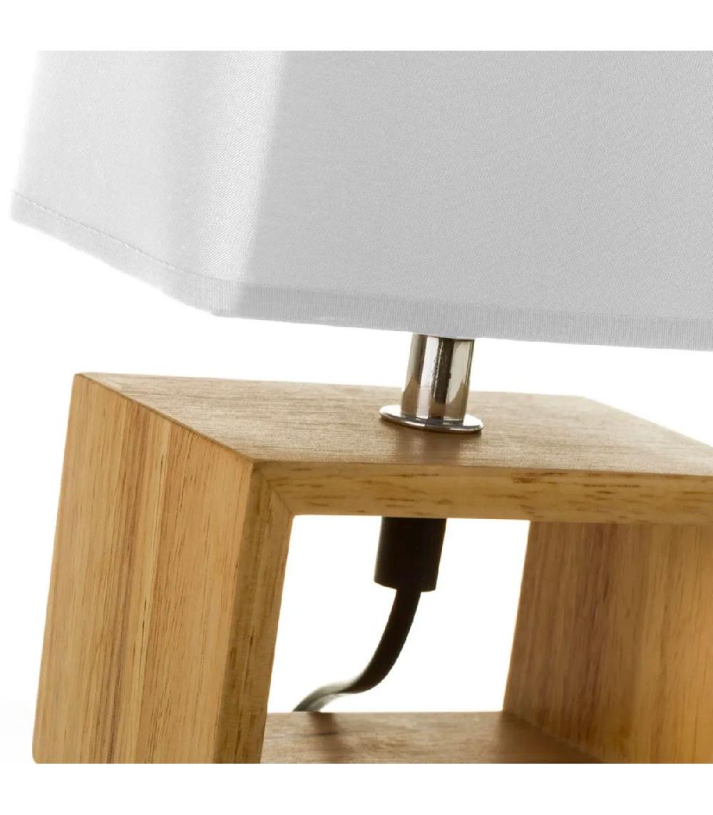 Wadiga Lampe à Poser Rectangle Bois Abat-jour Blanc