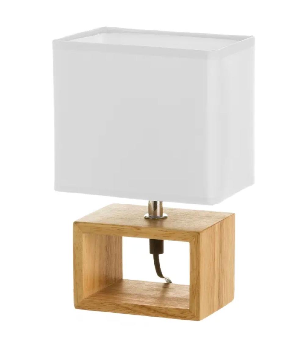 wadiga Lampe à Poser Rectangle Bois Abat-jour Blanc