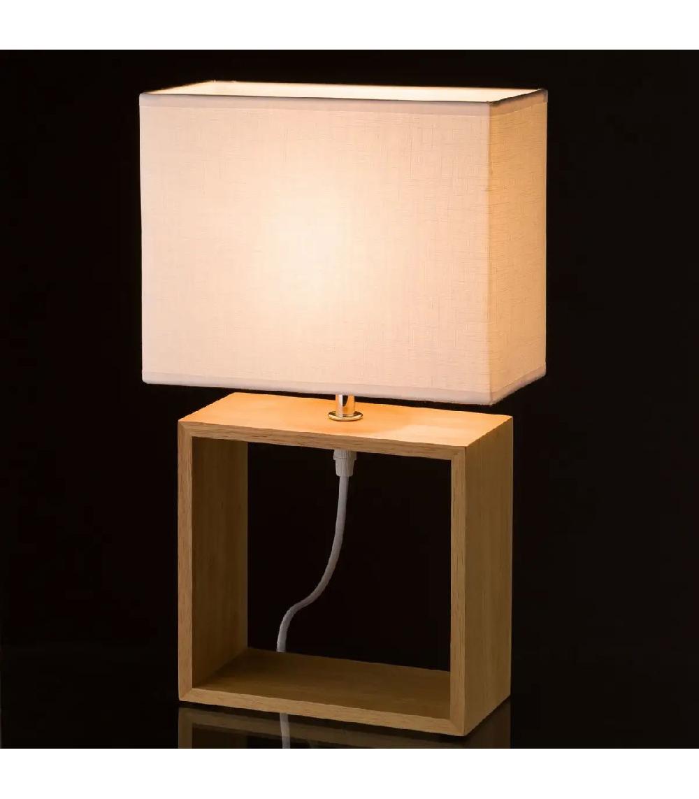 Wadiga Lampe à Poser Rectangulaire Bois Abat-jour Blanc - Hauteur 41cm