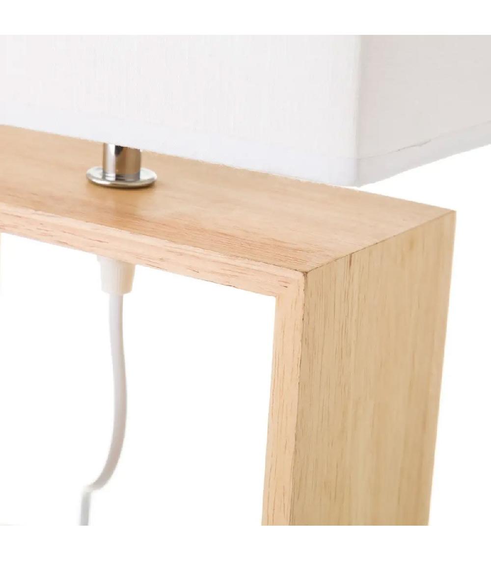 Wadiga Lampe à Poser Rectangulaire Bois Abat-jour Blanc - Hauteur 41cm