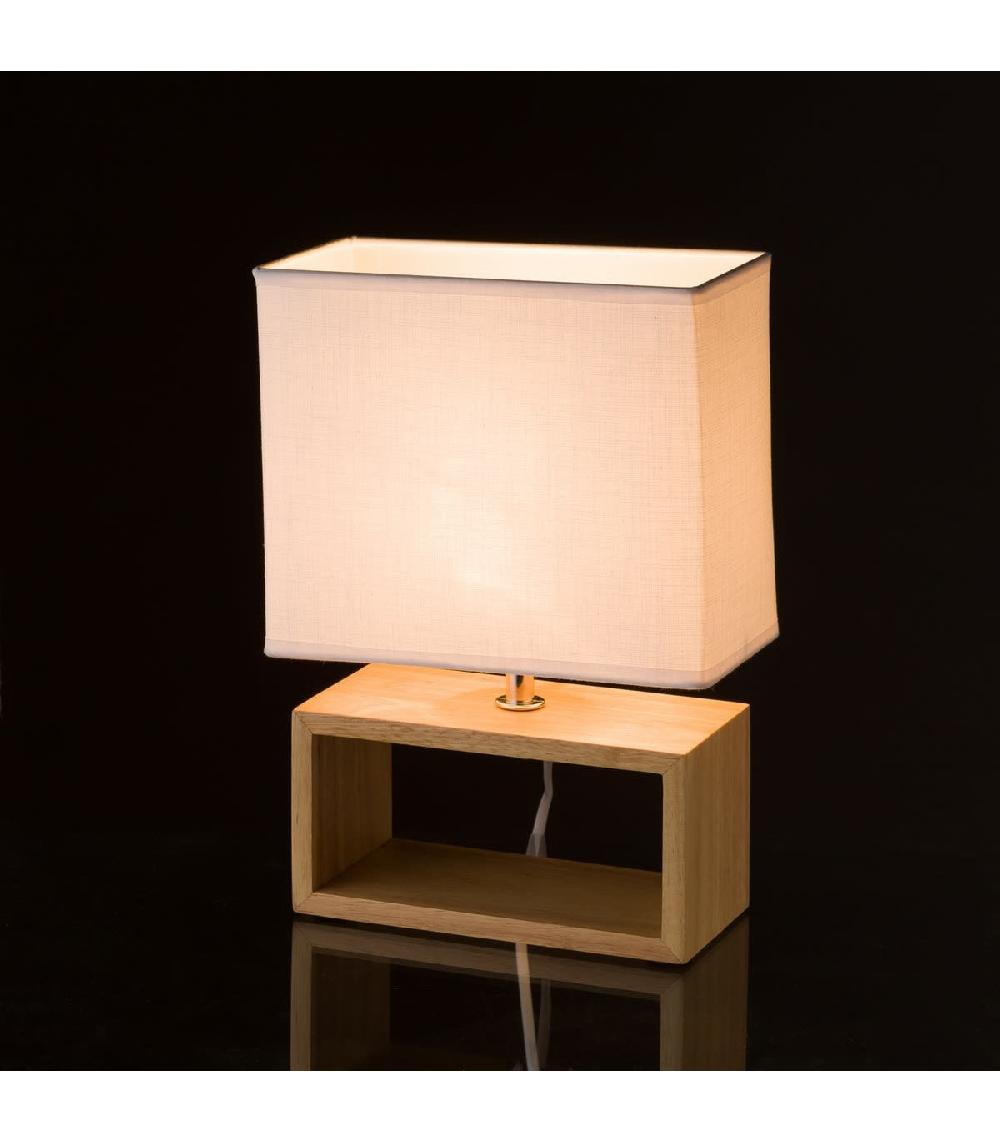 Wadiga Lampe à Poser Rectangulaire Bois Et Abat-jour Blanc - Hauteur 31.20cm