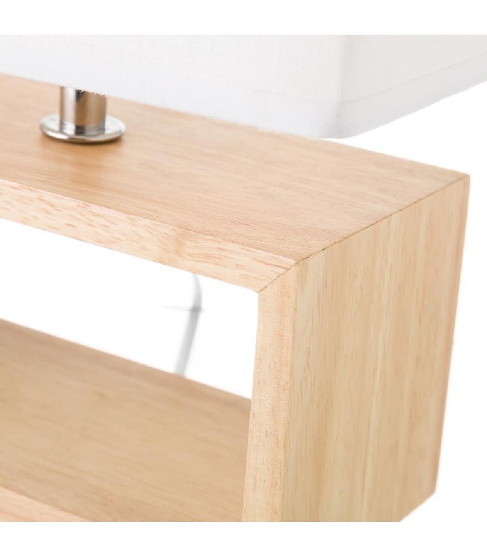 Wadiga Lampe à Poser Rectangulaire Bois Et Abat-jour Blanc - Hauteur 31.20cm