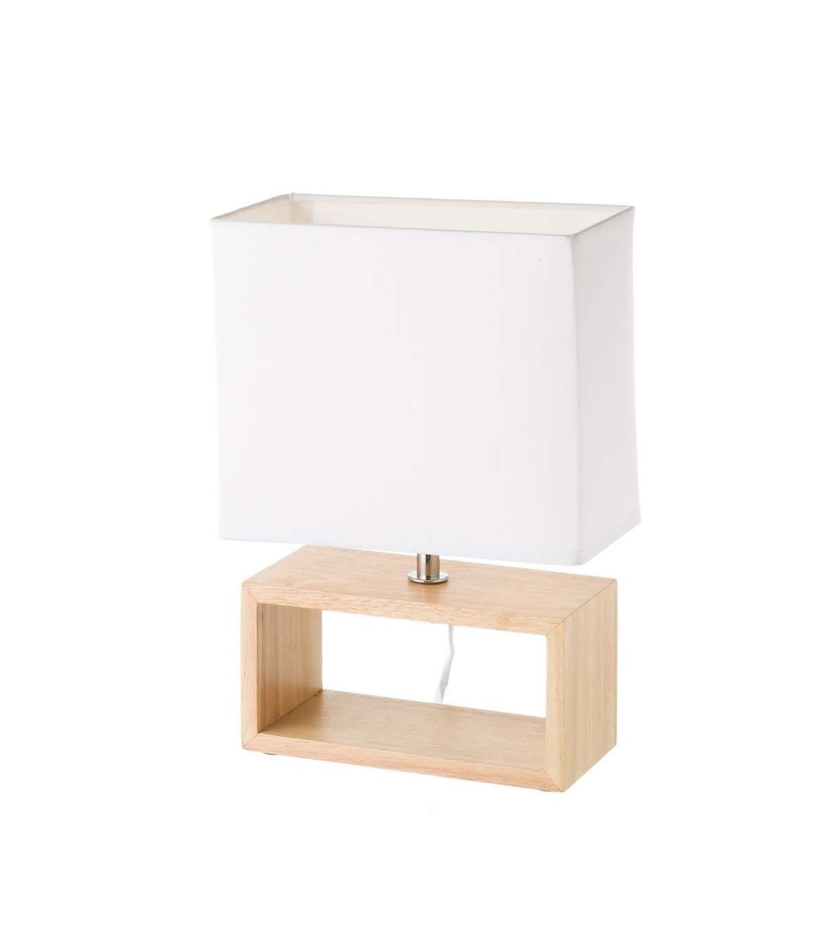 wadiga Lampe à Poser Rectangulaire Bois et Abat-jour Blanc - Hauteur 31.20cm