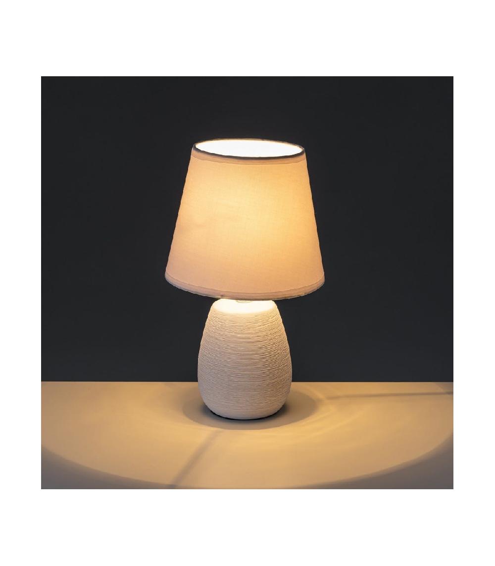 Wadiga Lampe à Poser Ronde Céramique Blanche Effet Naturel - 17x17x27.5cm