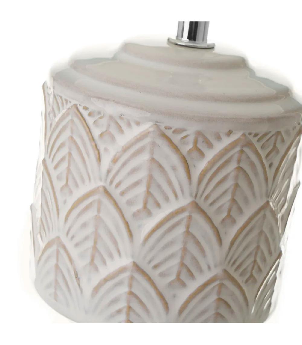 Wadiga Lampe à Poser Ronde Céramique Blanche Feuillage 15x15x28cm