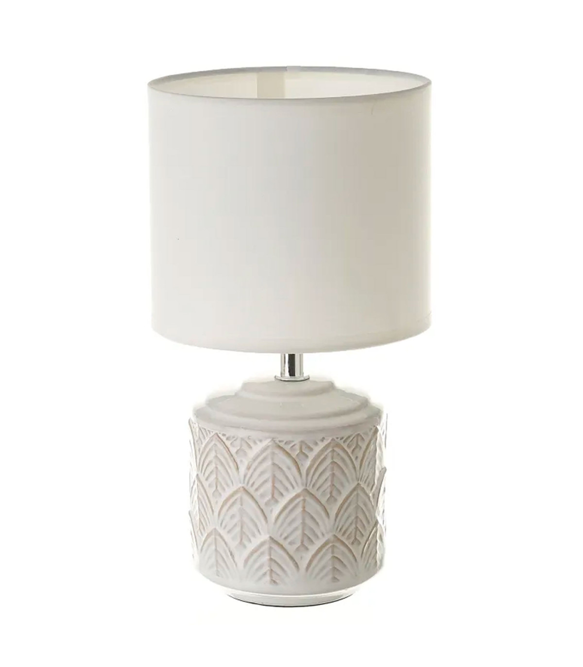 wadiga Lampe à poser ronde céramique blanche feuillage 15x15x28cm