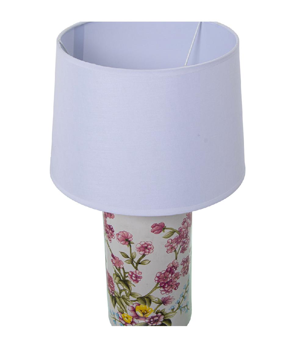 Wadiga Lampe à Poser Ronde Céramique Fleurs 28x28x47cm