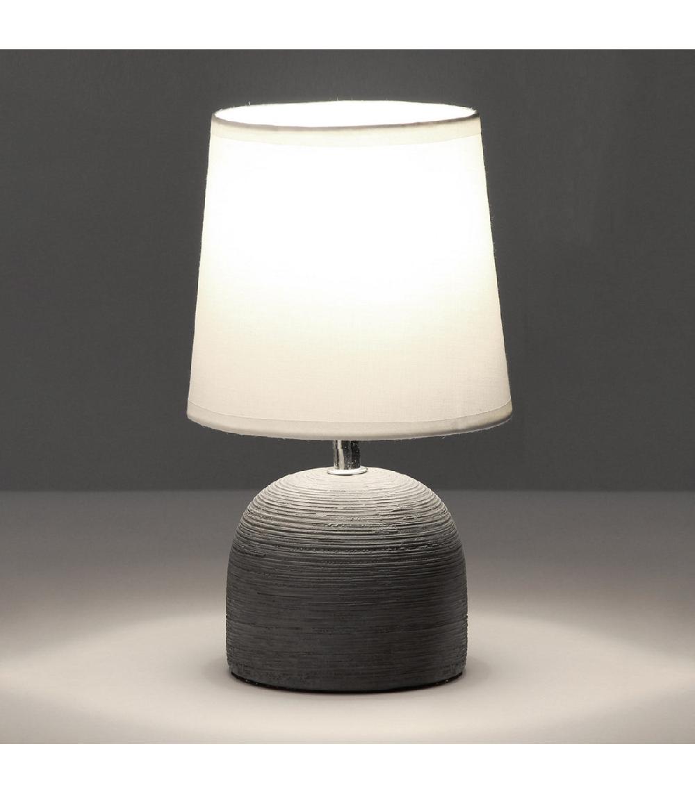 Wadiga Lampe à Poser Ronde Céramique Gris Effet Naturel - 16x16x27.5cm