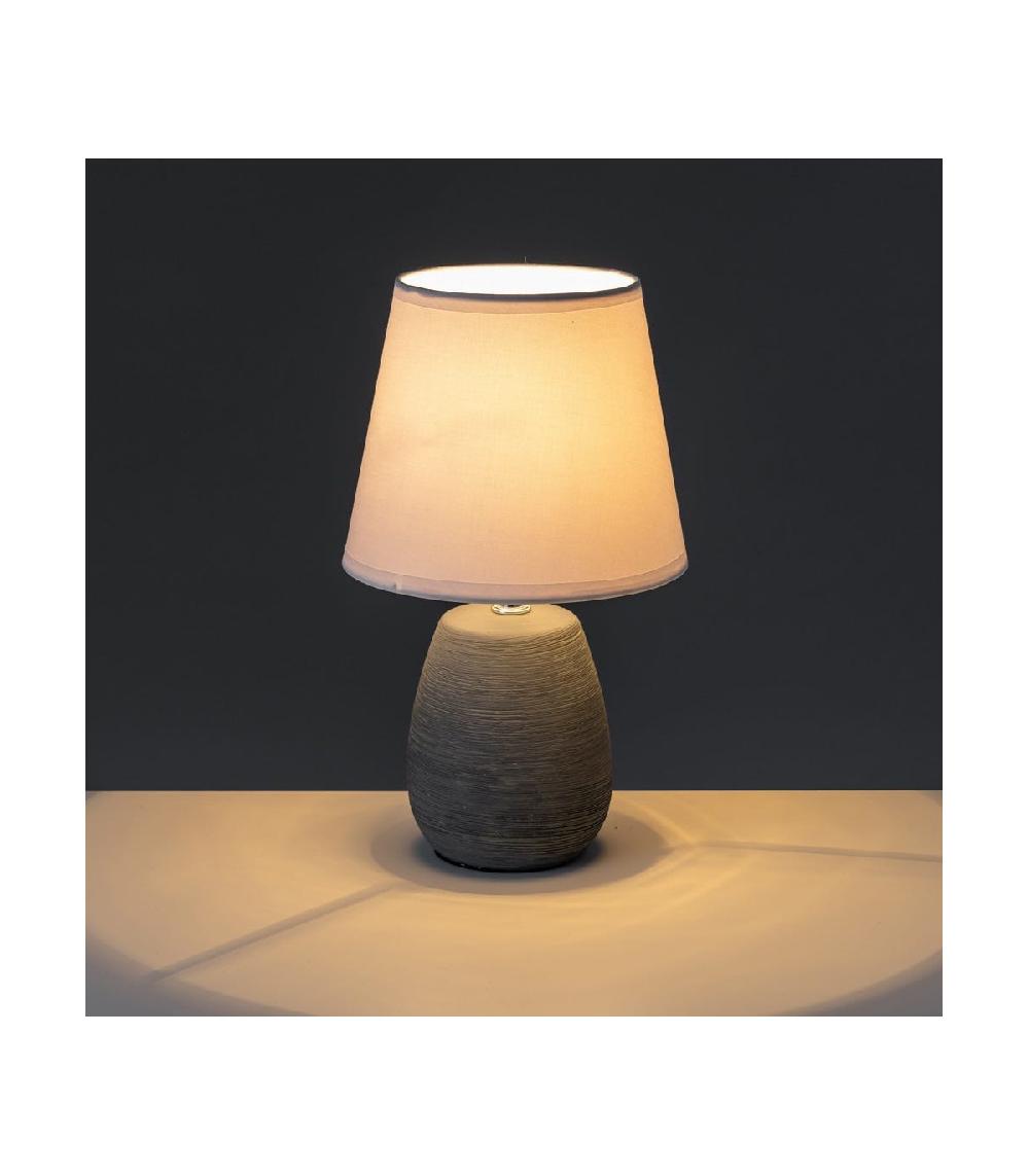 Wadiga Lampe à Poser Ronde Céramique Grise Effet Naturel - 17x17x27.5cm