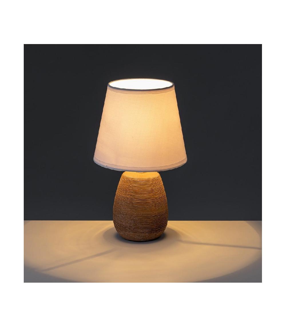 Wadiga Lampe à Poser Ronde Céramique Marron Effet Naturel - 17x17x27.5cm