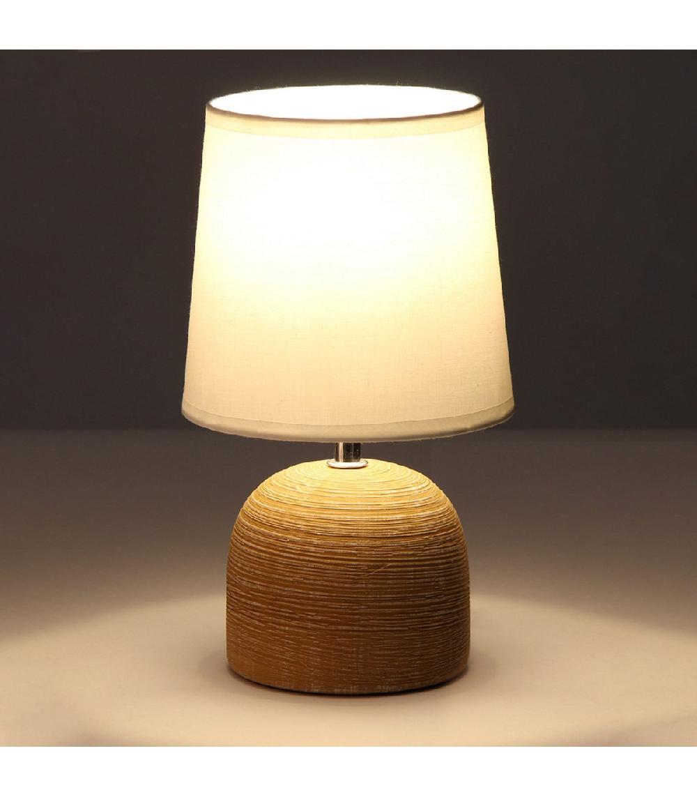 Wadiga Lampe à Poser Ronde Céramique Marron Effet Naturel - 16x16x27.5cm