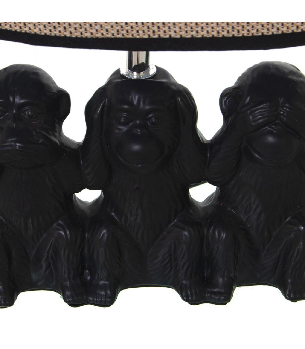 Wadiga Lampe à Poser Singes En Résine Noire Et Abat-jour En Lin Beige