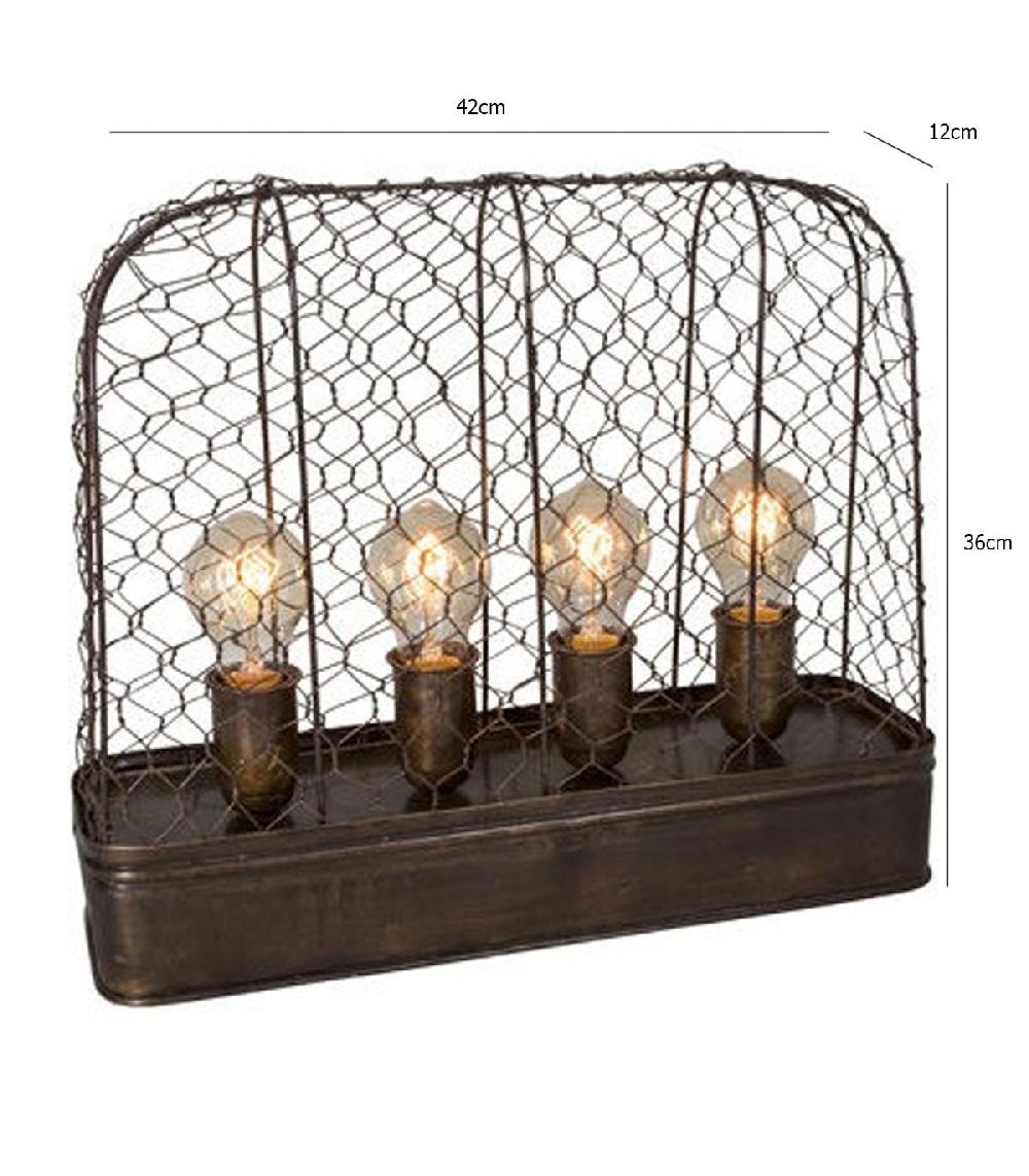 Wadiga Lampe à Poser Style Industriel Métal Grillagé 4 Ampoules