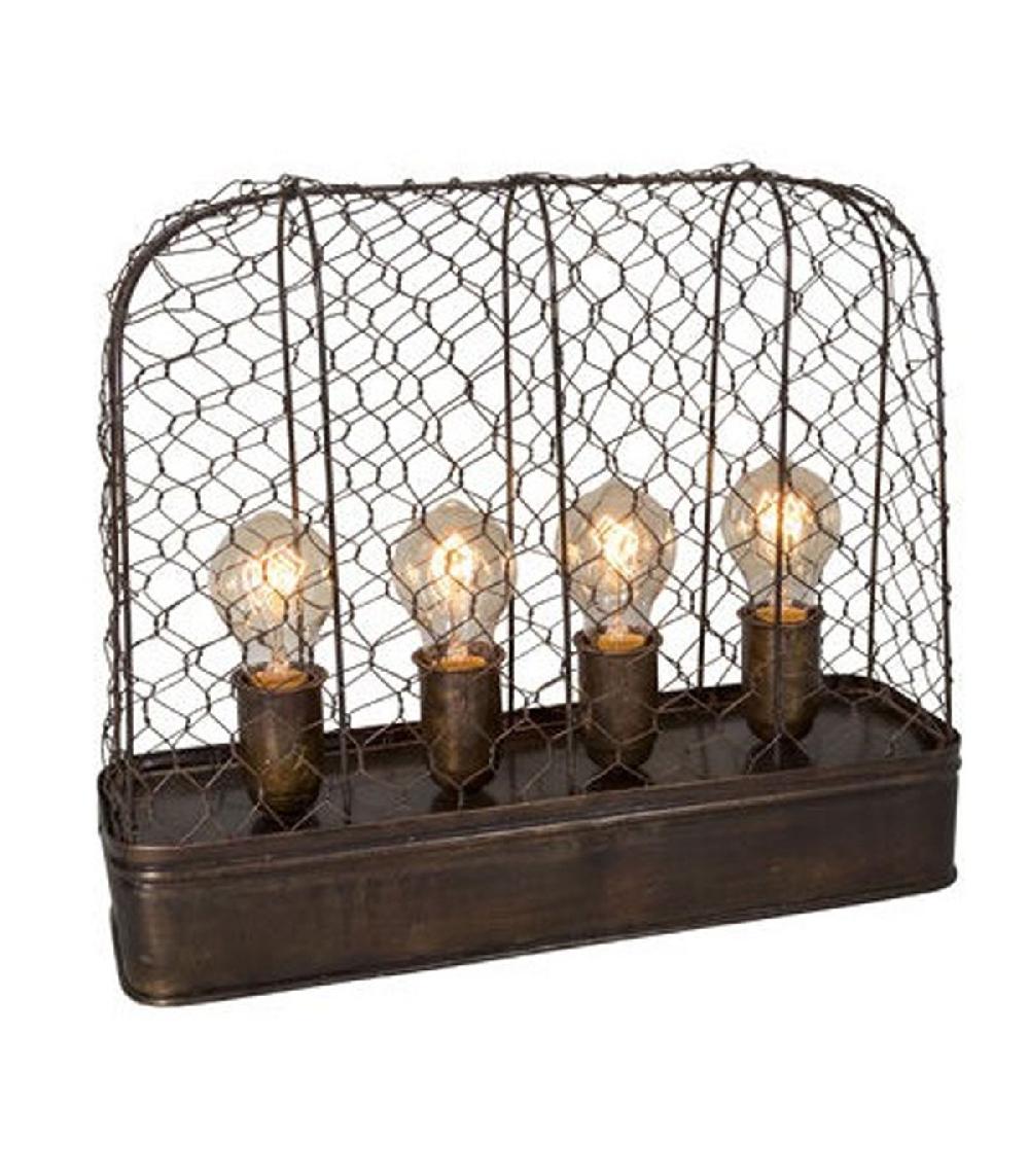 wadiga Lampe à Poser Style Industriel Métal Grillagé 4 Ampoules