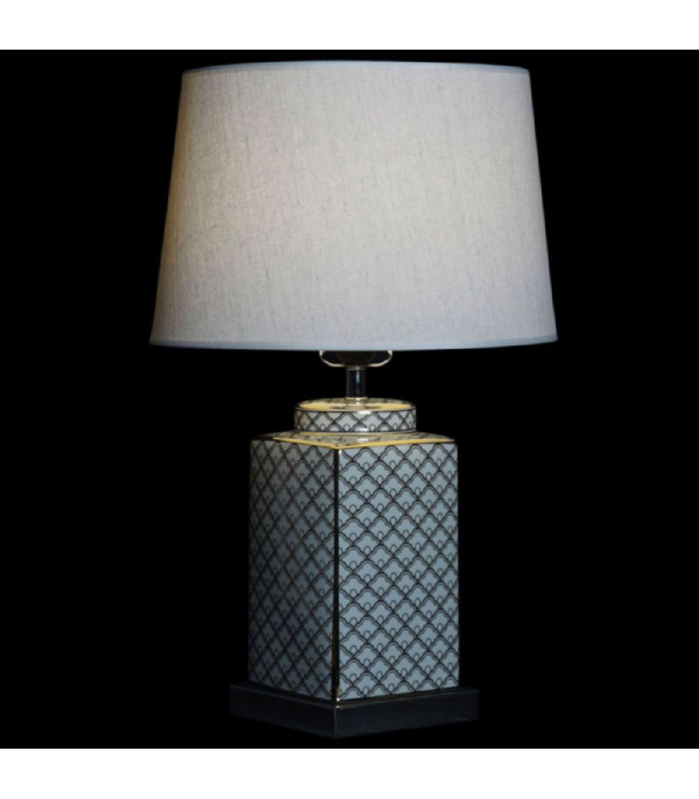 Wadiga Lampe à Poser Style Oriental En Porcelaine Blanche Et Dorée - 35x35x57cm