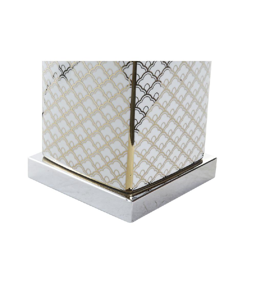 Wadiga Lampe à Poser Style Oriental En Porcelaine Blanche Et Dorée - 35x35x57cm