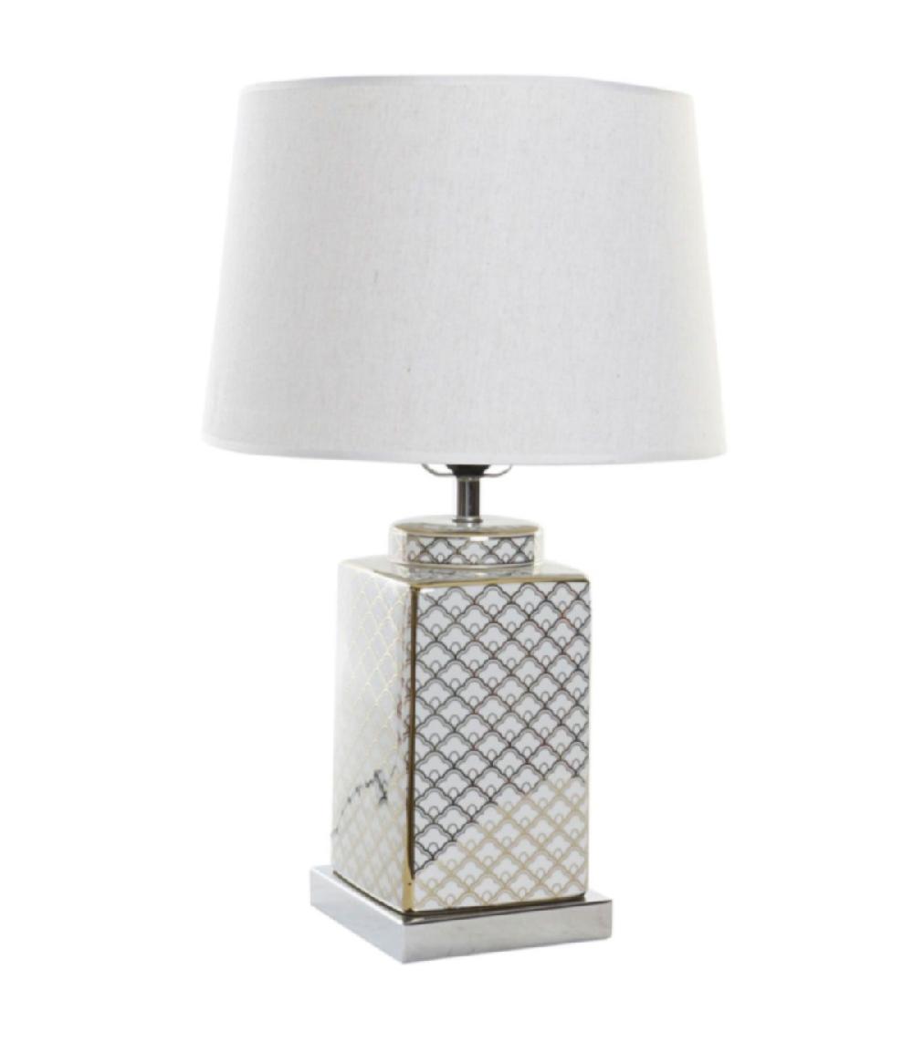 wadiga Lampe à poser style oriental en porcelaine blanche et dorée - 35x35x57cm