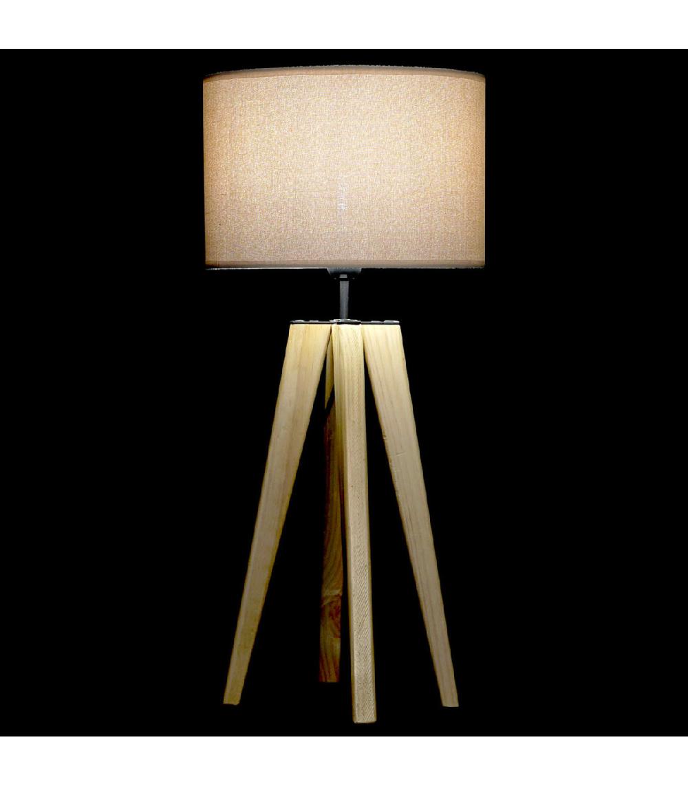 Wadiga Lampe à Poser Trépied Bois Et Abat-jour Beige 30x30x69cm