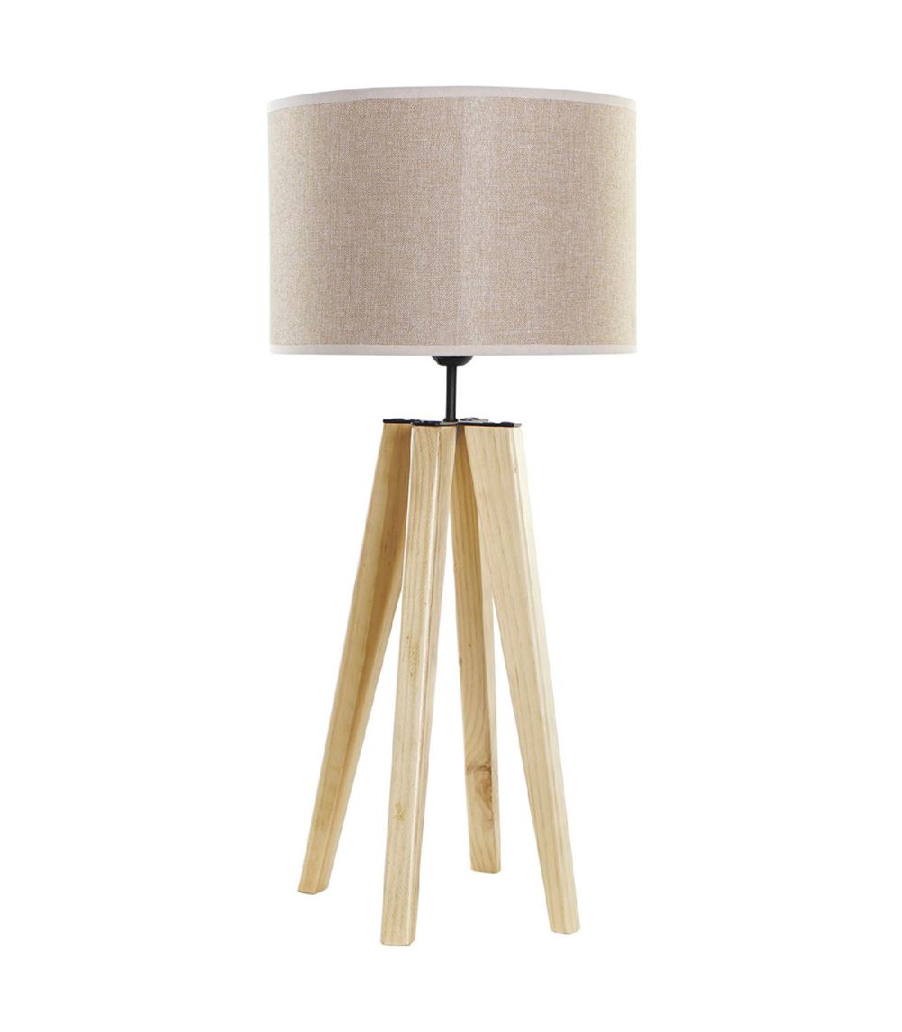 wadiga Lampe à poser trépied bois et abat-jour beige 30x30x69cm