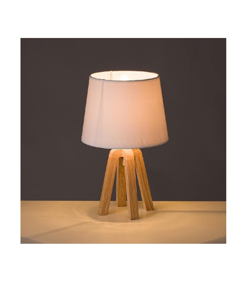 Wadiga Lampe à Poser Trépied Bois Et Abat-jour Blanc - Hauteur 34.5cm
