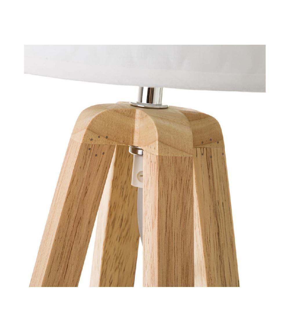 Wadiga Lampe à Poser Trépied Bois Et Abat-jour Blanc - Hauteur 34.5cm
