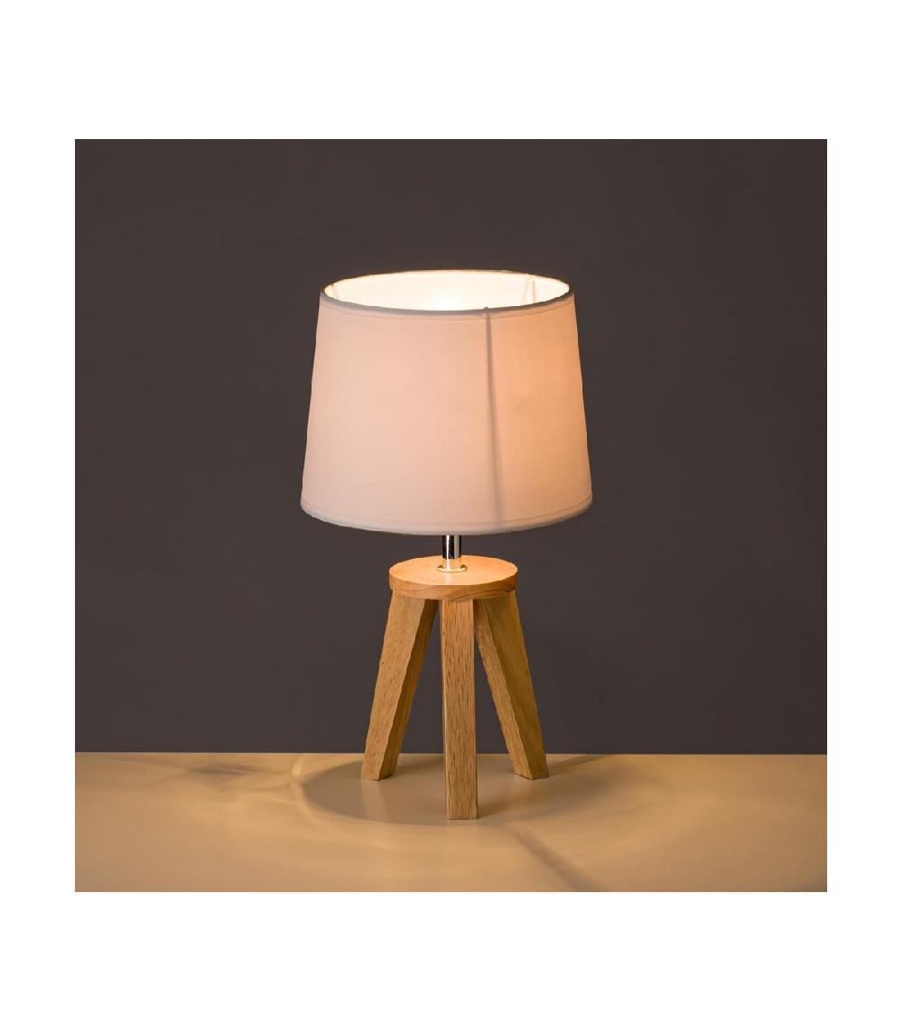 Wadiga Lampe à Poser Trépied Bois Et Abat-jour Blanc - Hauteur 33.5cm
