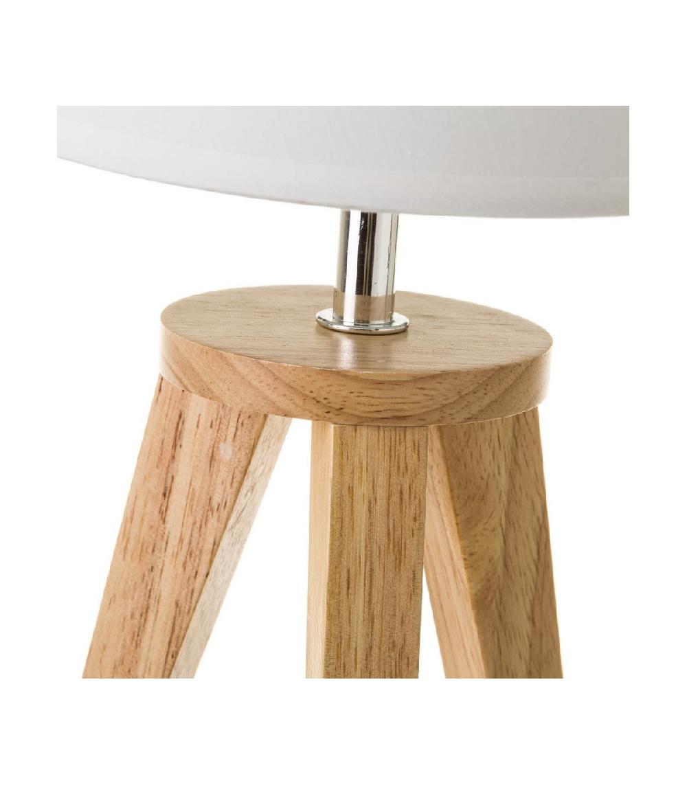 Wadiga Lampe à Poser Trépied Bois Et Abat-jour Blanc - Hauteur 33.5cm