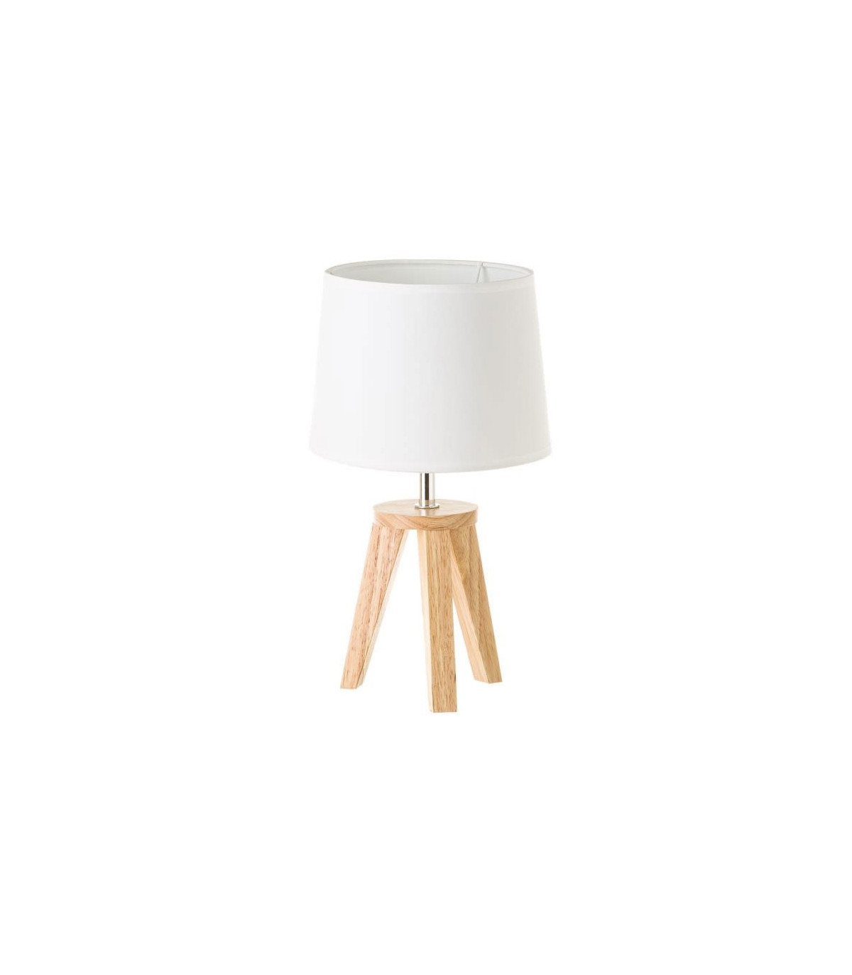 wadiga Lampe à Poser Trépied Bois et Abat-jour Blanc - Hauteur 33.5cm