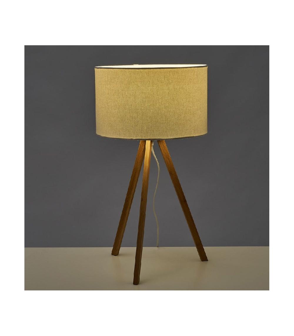 Wadiga Lampe à Poser Trépied En Bambou Et Abat-jour Lin Blanc - H55cm