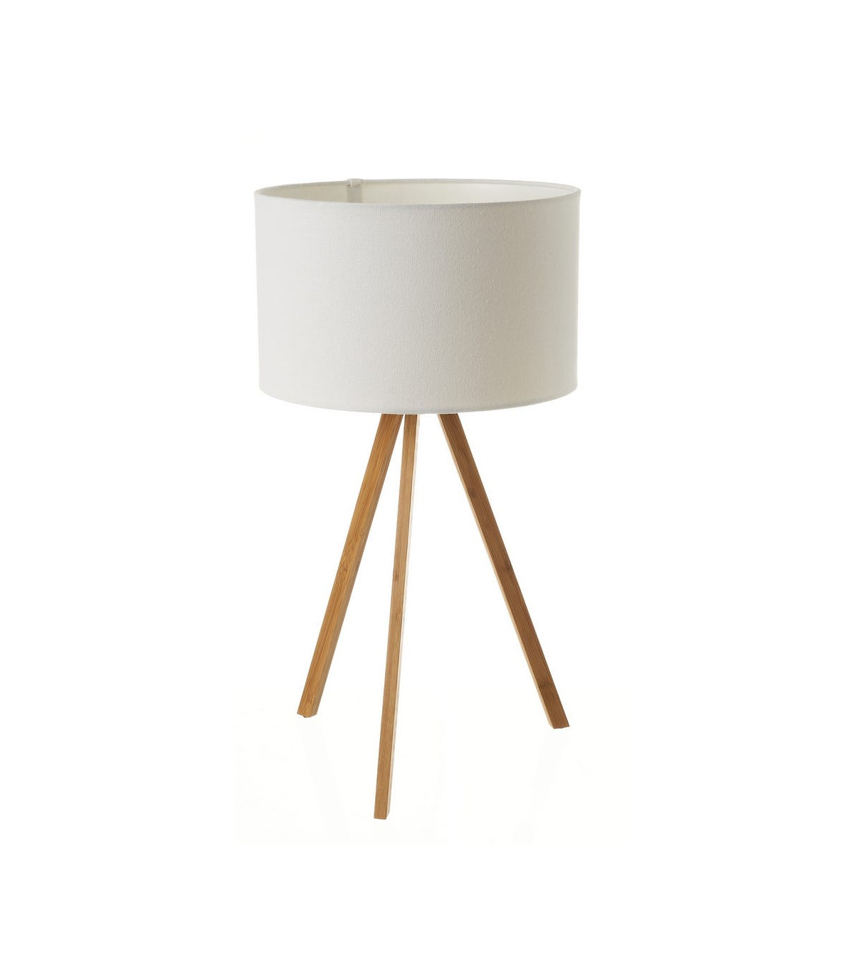wadiga Lampe à poser trépied en bambou et abat-jour lin blanc - H55cm