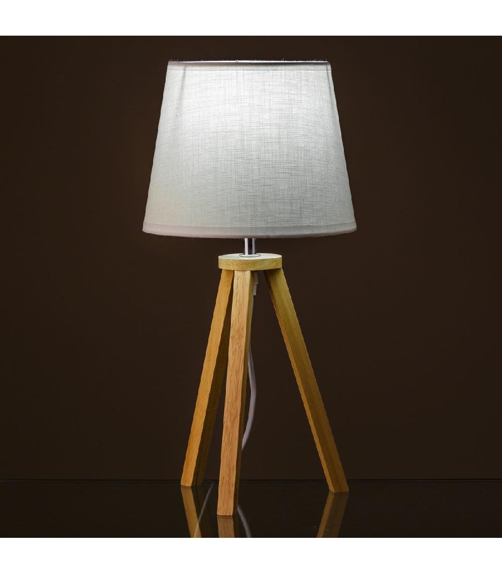 Wadiga Lampe à Poser Trépied En Bois Et Abat-jour Blanc