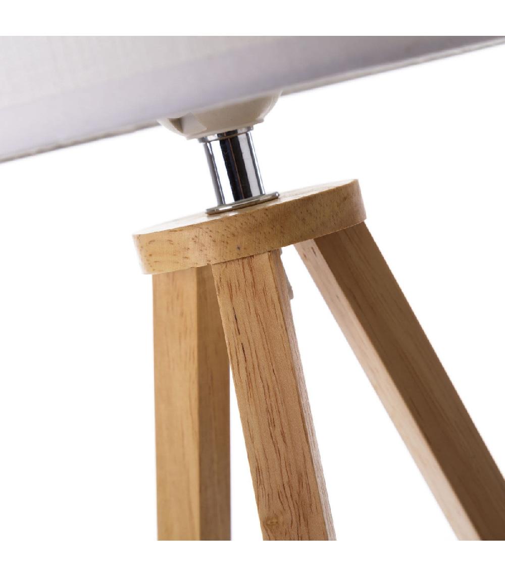 Wadiga Lampe à Poser Trépied En Bois Et Abat-jour Blanc
