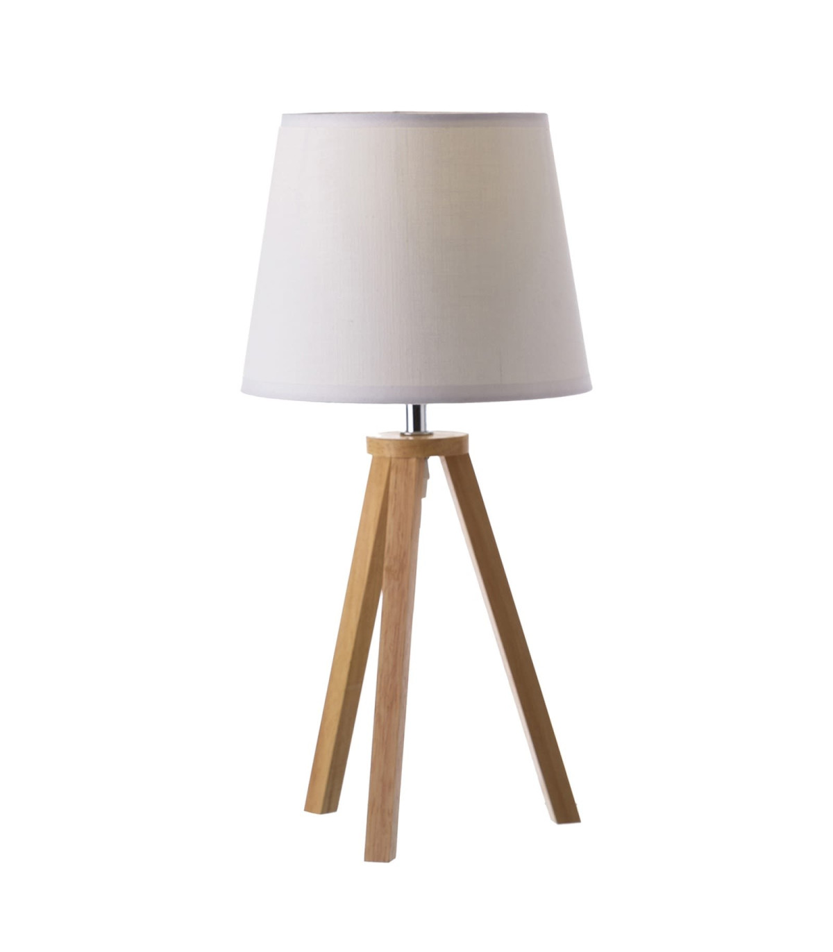 wadiga Lampe à Poser Trépied en Bois et Abat-jour Blanc