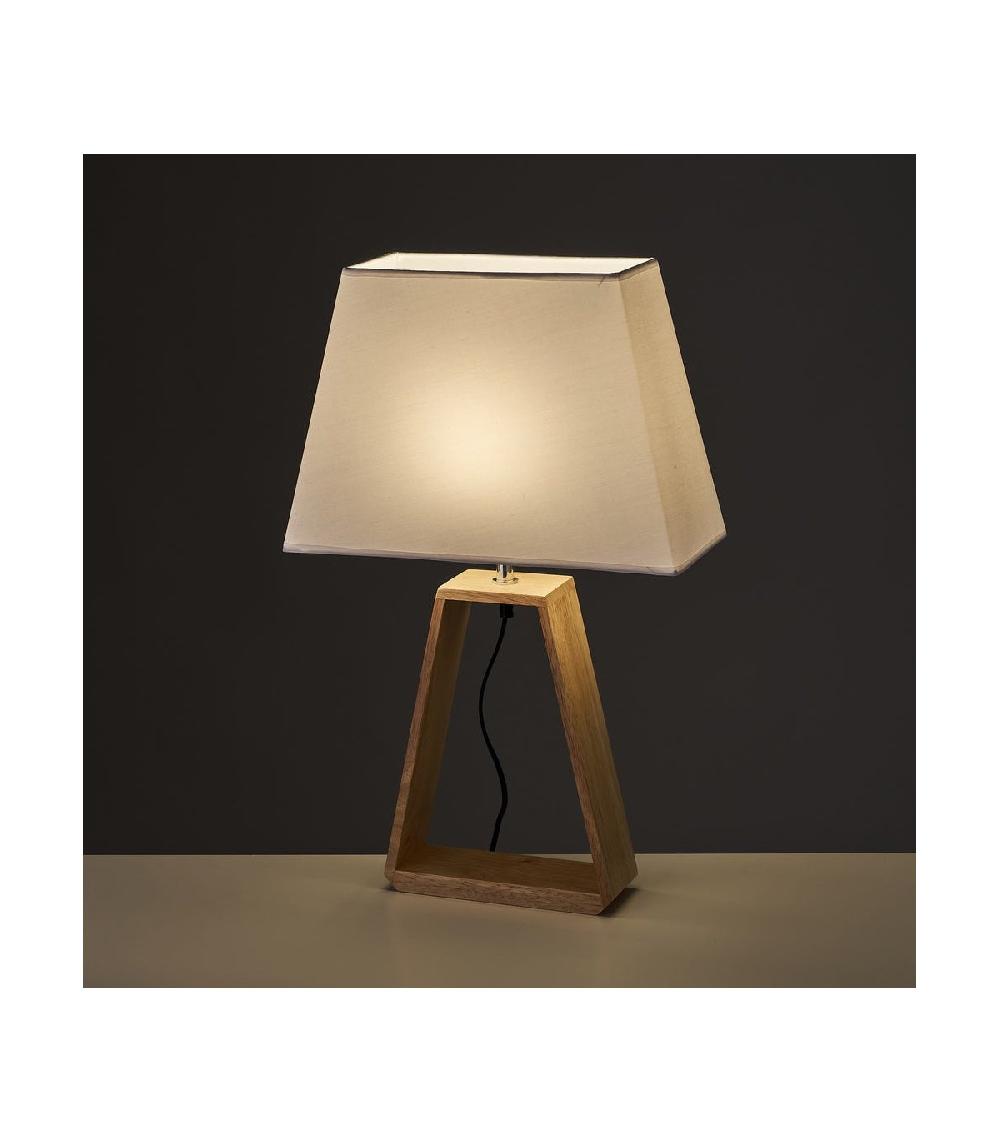 Wadiga Lampe à Poser Triangle Bois Et Abat-jour Blanc - Hauteur 60cm