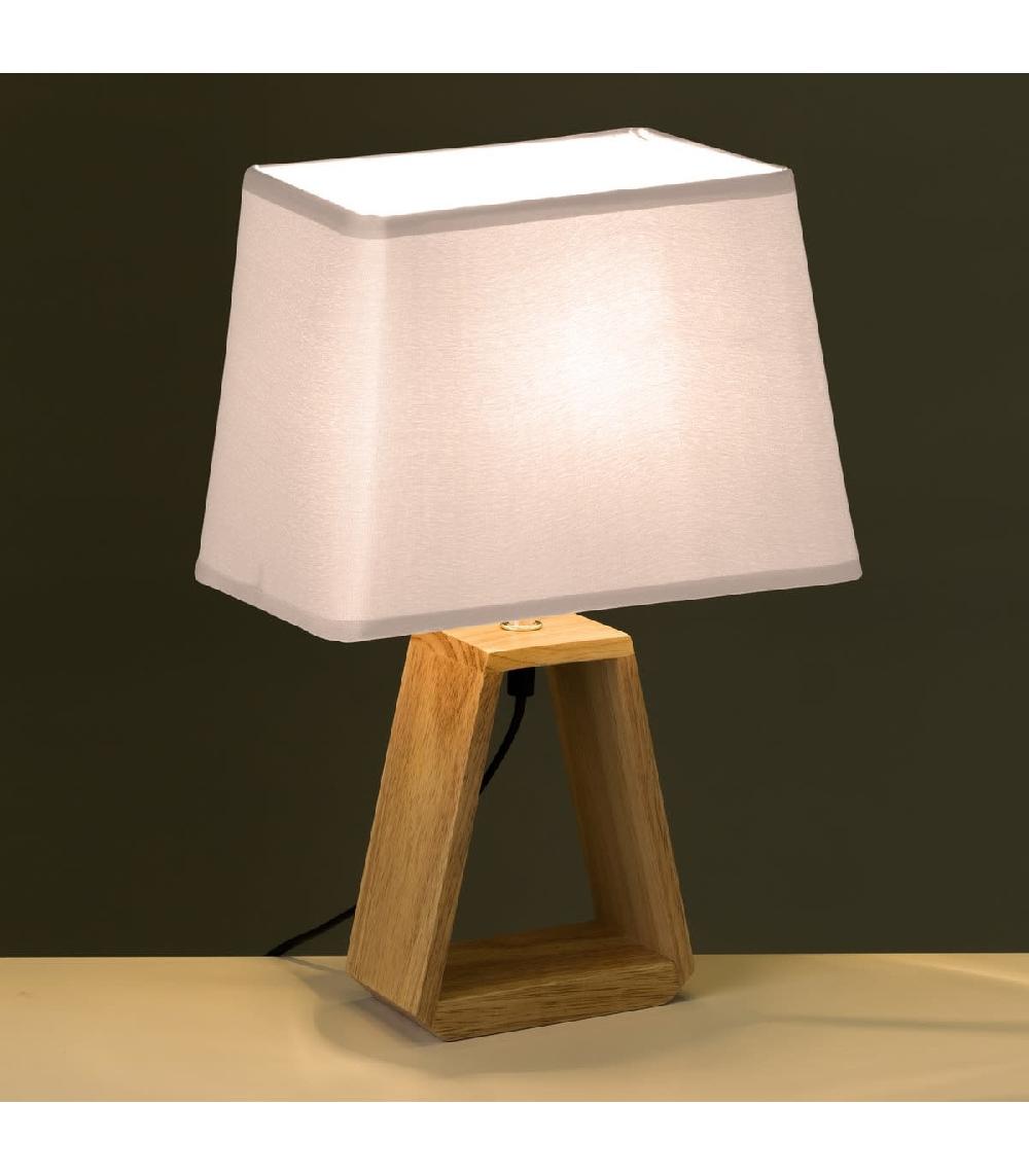 Wadiga Lampe à Poser Triangle Bois Et Abat-jour Blanc - Hauteur 41cm