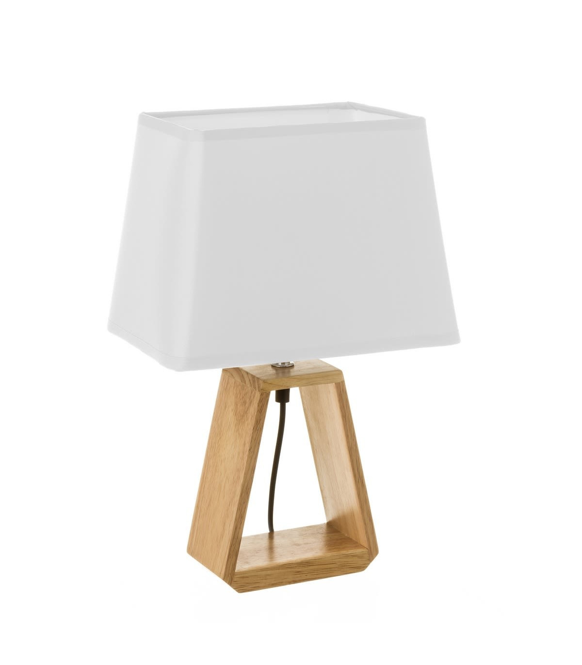wadiga Lampe à Poser Triangle Bois et Abat-jour Blanc - Hauteur 41cm
