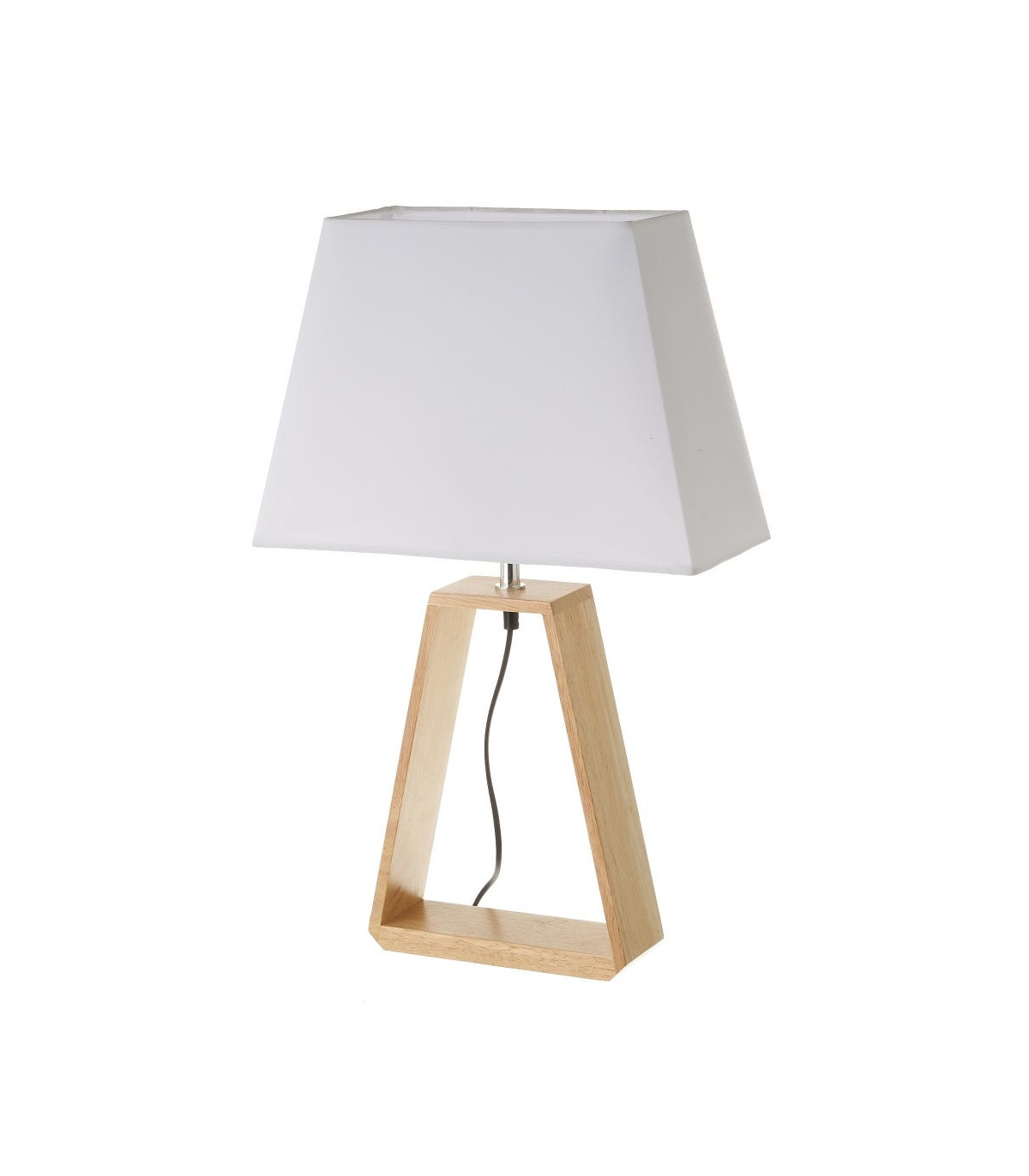 wadiga Lampe à Poser Triangle Bois et Abat-jour Blanc - Hauteur 60cm