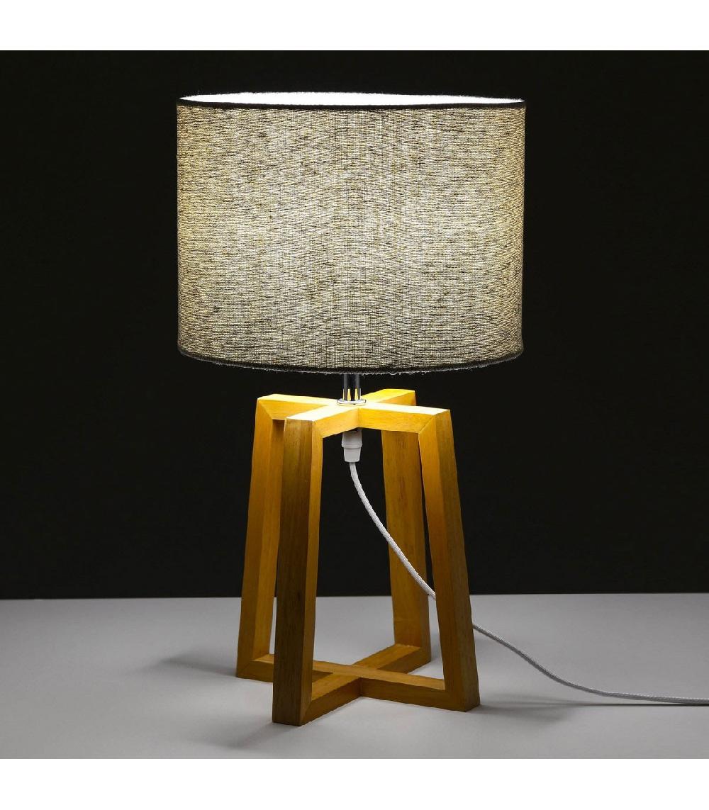 Wadiga Lampe à Poser Triangulaire En Bois Et Abat-jour Gris