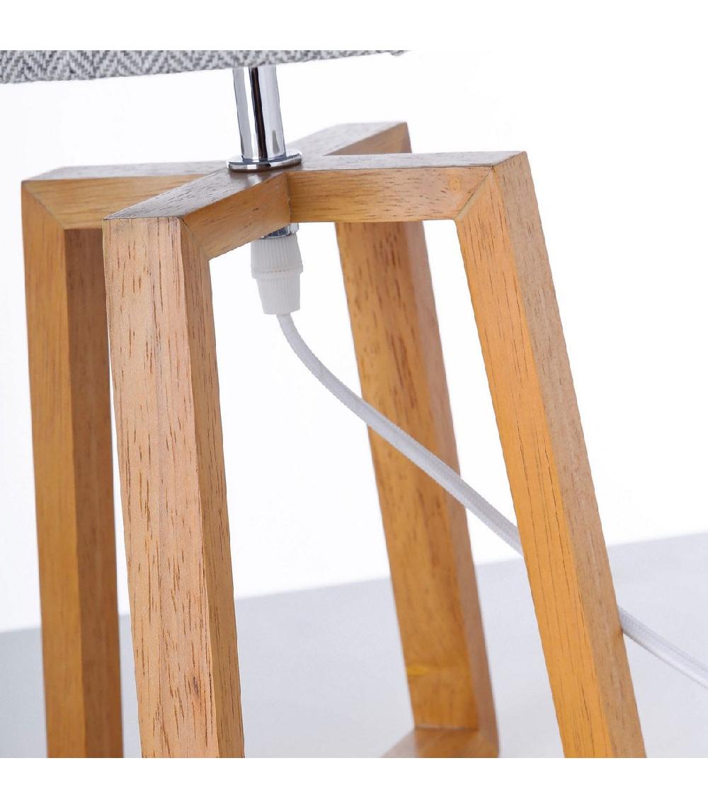 Wadiga Lampe à Poser Triangulaire En Bois Et Abat-jour Gris