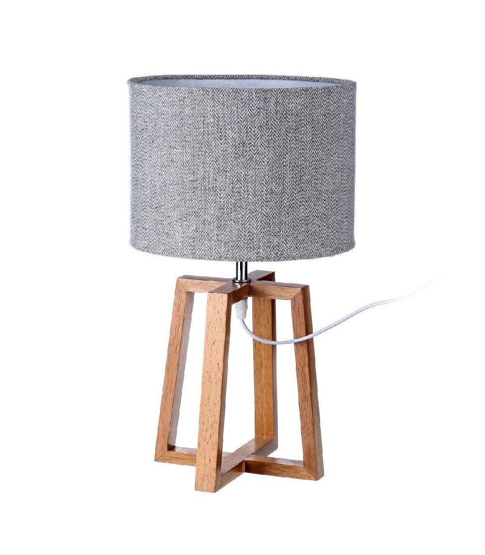 wadiga Lampe à Poser Triangulaire en Bois et Abat-jour Gris